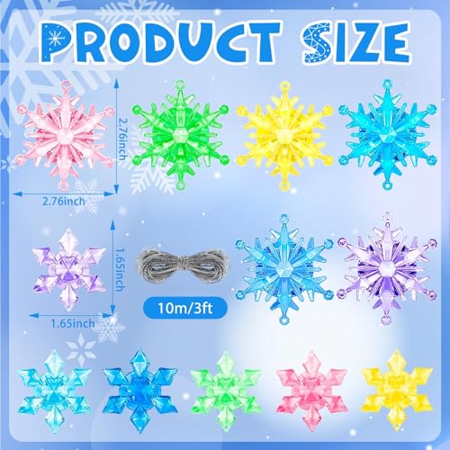60PcsChristmas Winter Snowflake Ornaments Winter SnowflakeHanging Snowflake Ornaments For Tree, Crystal Pendants With Rope, For Holiday Party DIY Decor,Multicolor 5