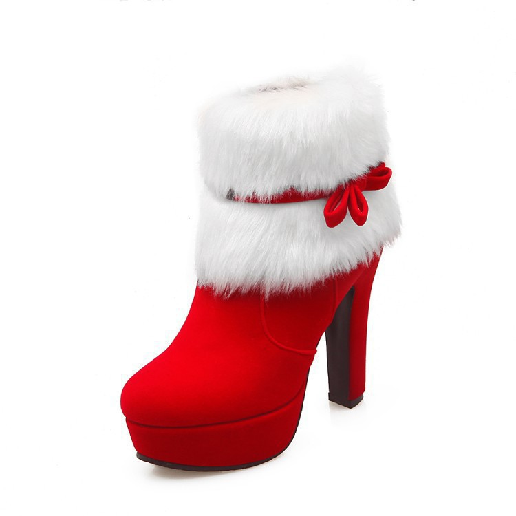 Title 5, Plush Winter Boots Christmas Shoes High Heel Pa...