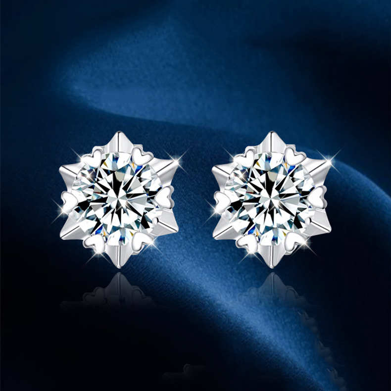 Japan And South Korea Simple Six-claw Single Diamond Six-pointed Star Ear Jewelry