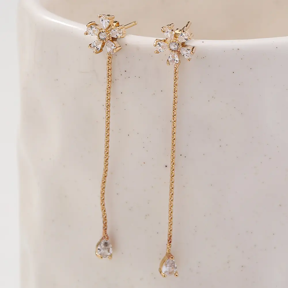 Light Luxury Snowflake Zircon Tassel Long Earrings Ins Temperament With Personality Water Drop Earrings Female Earrings
