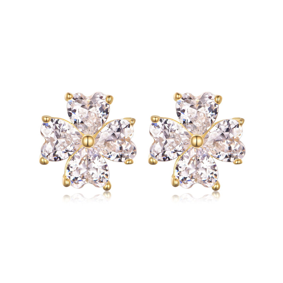 S925 Sterling Silver Heart Clover Stud Earrings, 4x4mm D-VVS1 Moissanite, Platinum Plated 2.5g Women's Jewelry Gift Box