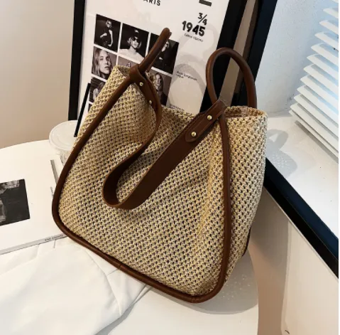 Personalized Contrast Color Summer Commuter Bag Shoulder Weave Coffee - Shop at LoveMi