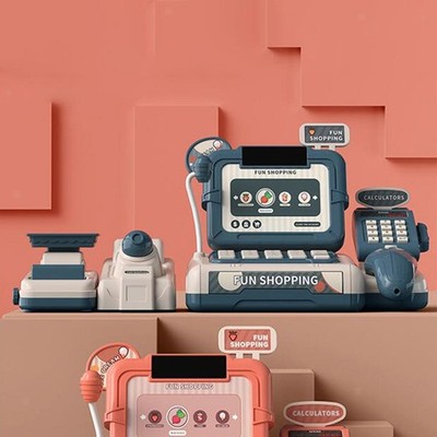 Simulation Supermarket Store Toys Cash Register Grocery Item Kids Blue