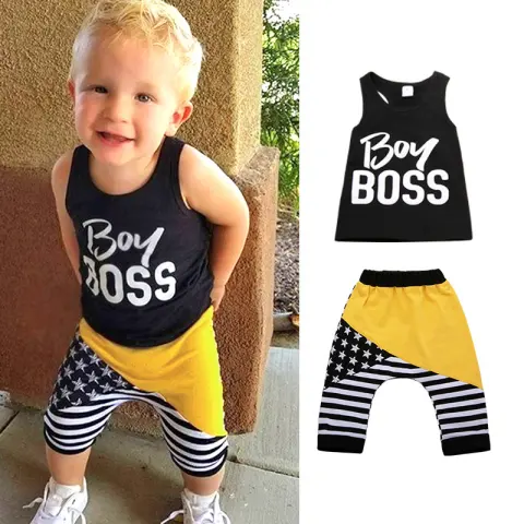 Children's Black Top and Shorts Two-piece Suit