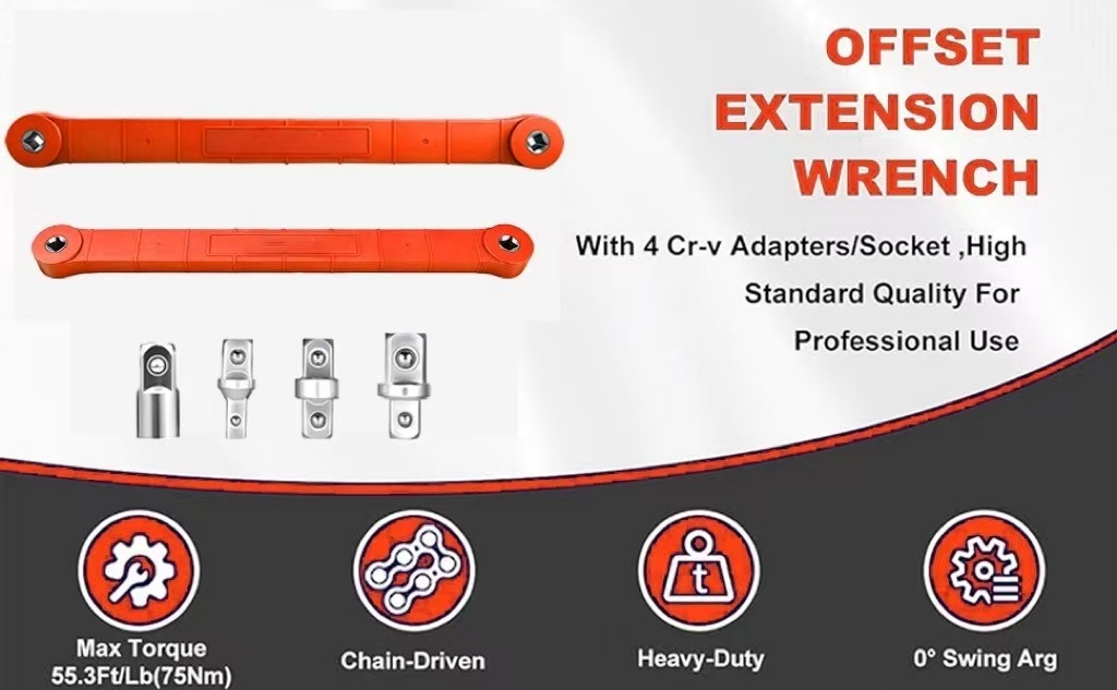 15.4in Offset Extension Wrench Tight Reach Set Drive Adapter For Automotive — image 6