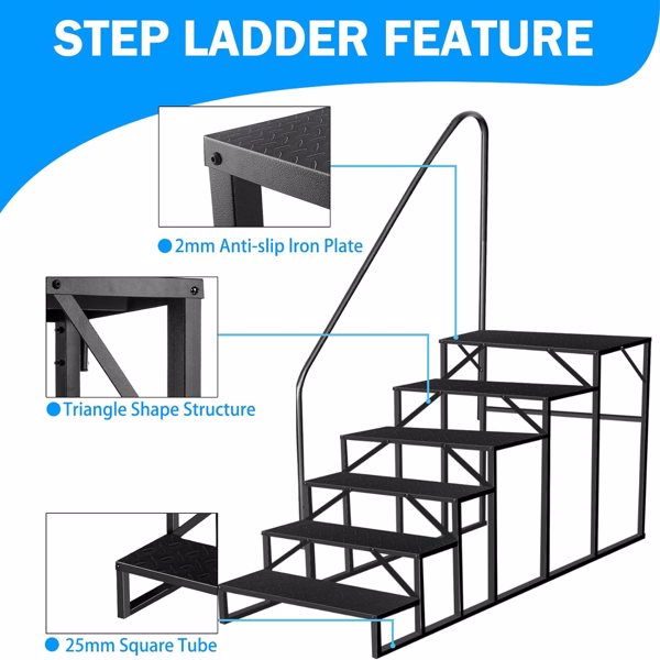 RV Stairs 6 Step Ladder,RV Steps Anti-Slip,Hot Tub Steps With Handrail,660 Lbs RV Ladder For 5th Wheel RV,Mobile Home Stairs 5