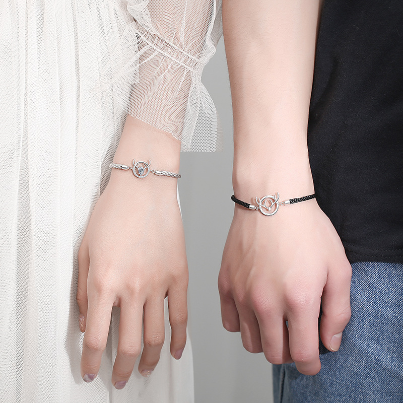 Yilu Has You Couple Hand Rope Sterling Silver Pair Of Forest Creative Deer Bracelet Female Korean Version Ins Net Red Hand Jewelry