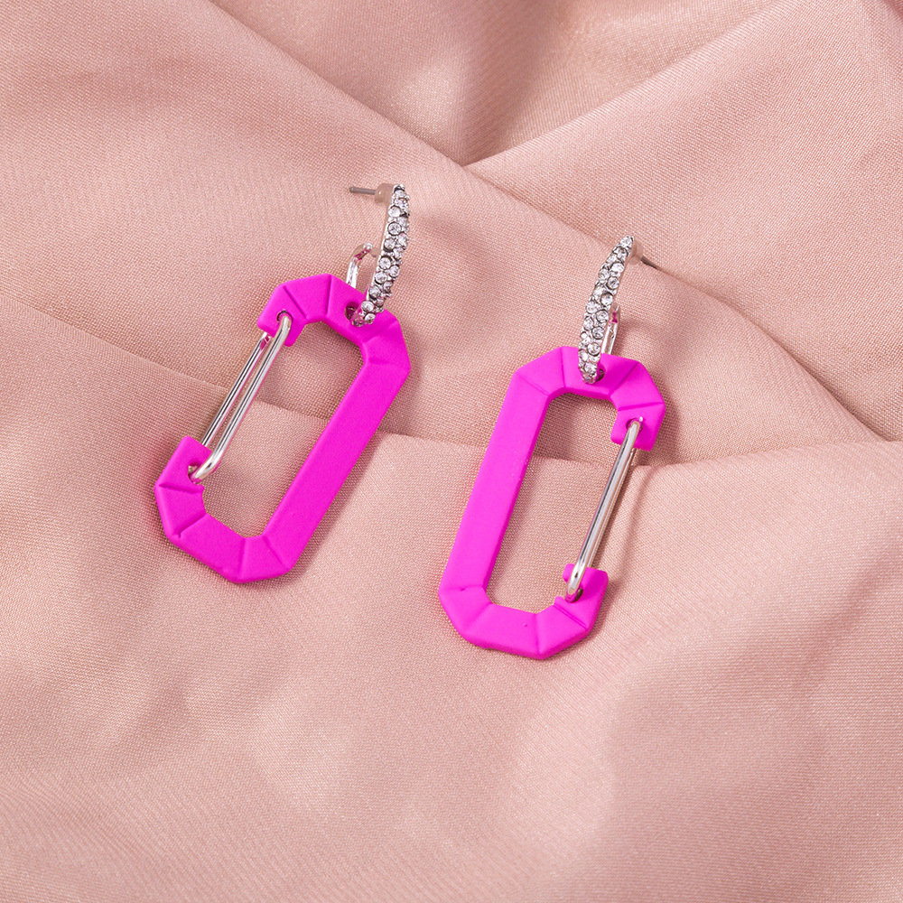 Chic And Gorgeous Red Rectangular Safety Buckle Diamond Earrings