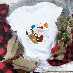 Christmas T-shirt Women's Summer Plus Size With Short Sleeves - C14 - View 1