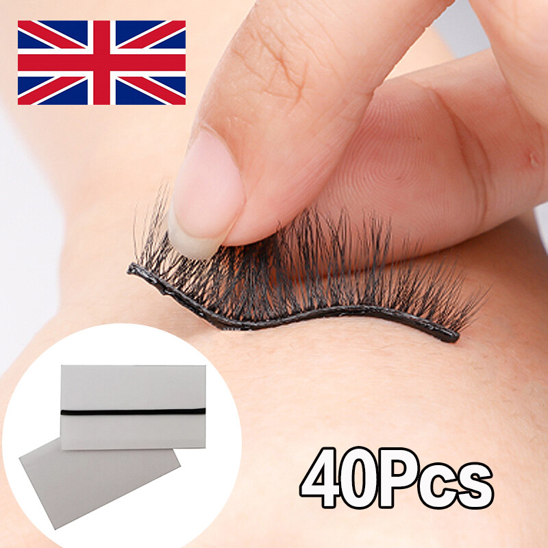 UK 40 PiecesBox Reusable Self-Adhesive Eyelash Glue Strip False Eyelashes Black