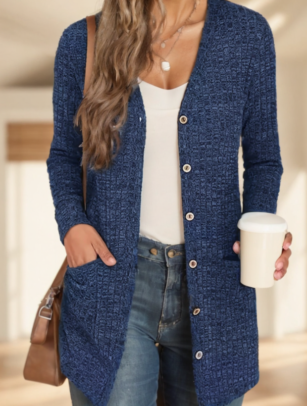 A Solid-colored Long-sleeved Coat For Ladies