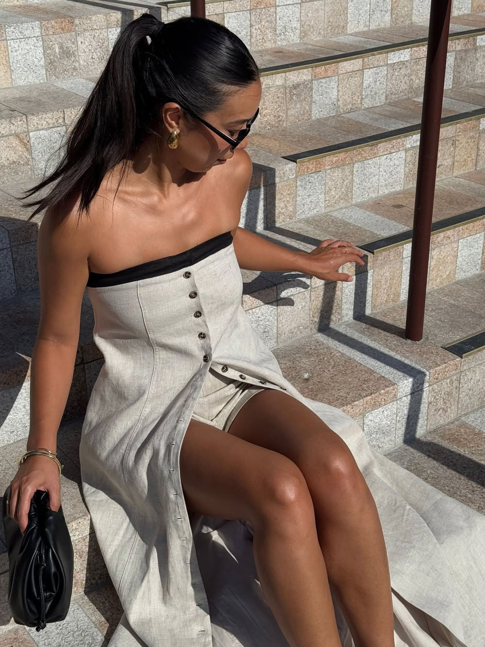 Linen Bandeau Long Top & Shorts Two-piece Set