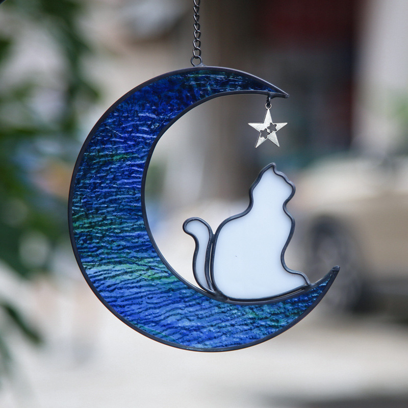 Title 3, Colorful Glass Pet Cat Dog Moon Pendant Crystal...