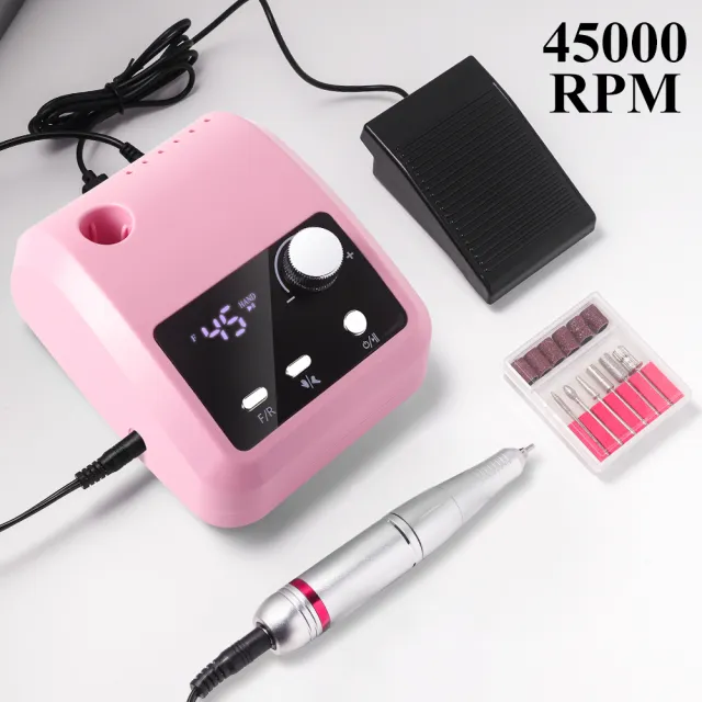 Electric Nail Drill Professional 45000 RPM Nail File Kit Machine With LCD Display, Hand & Foot Control Low Noise For Acrylic, Gel Nails, Manicure... Pink - Shop at LoveMi