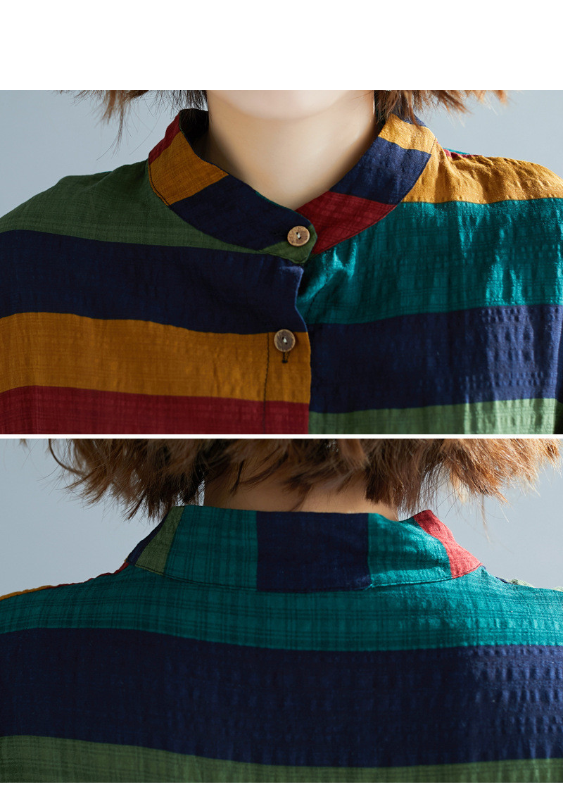 Title 6, Ethnic Striped Stand-up Collar Cotton And Linen...