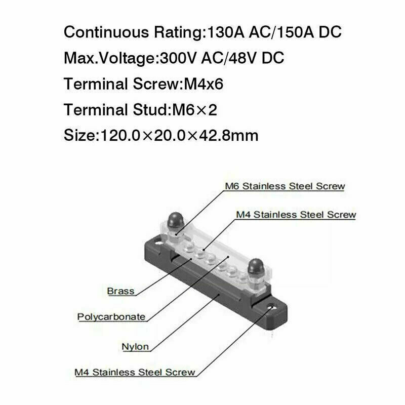 12V Distribution Bus Bar Auto Boat Marine Power 6 Way Terminal Block — image 7