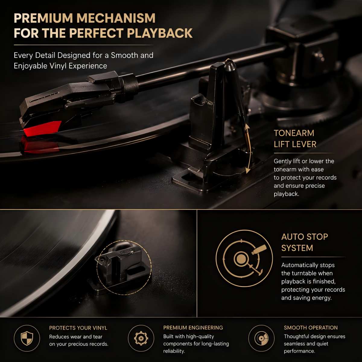 Vinyl Record Player Turntable Bluetooth 3 Speed Built-in Speakers Retro Portable Turntables & Vinyl Audio — foto 6