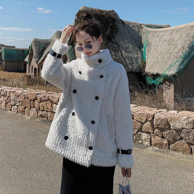 Fashion New Lamb Fur And Fur One Loose Coat - White