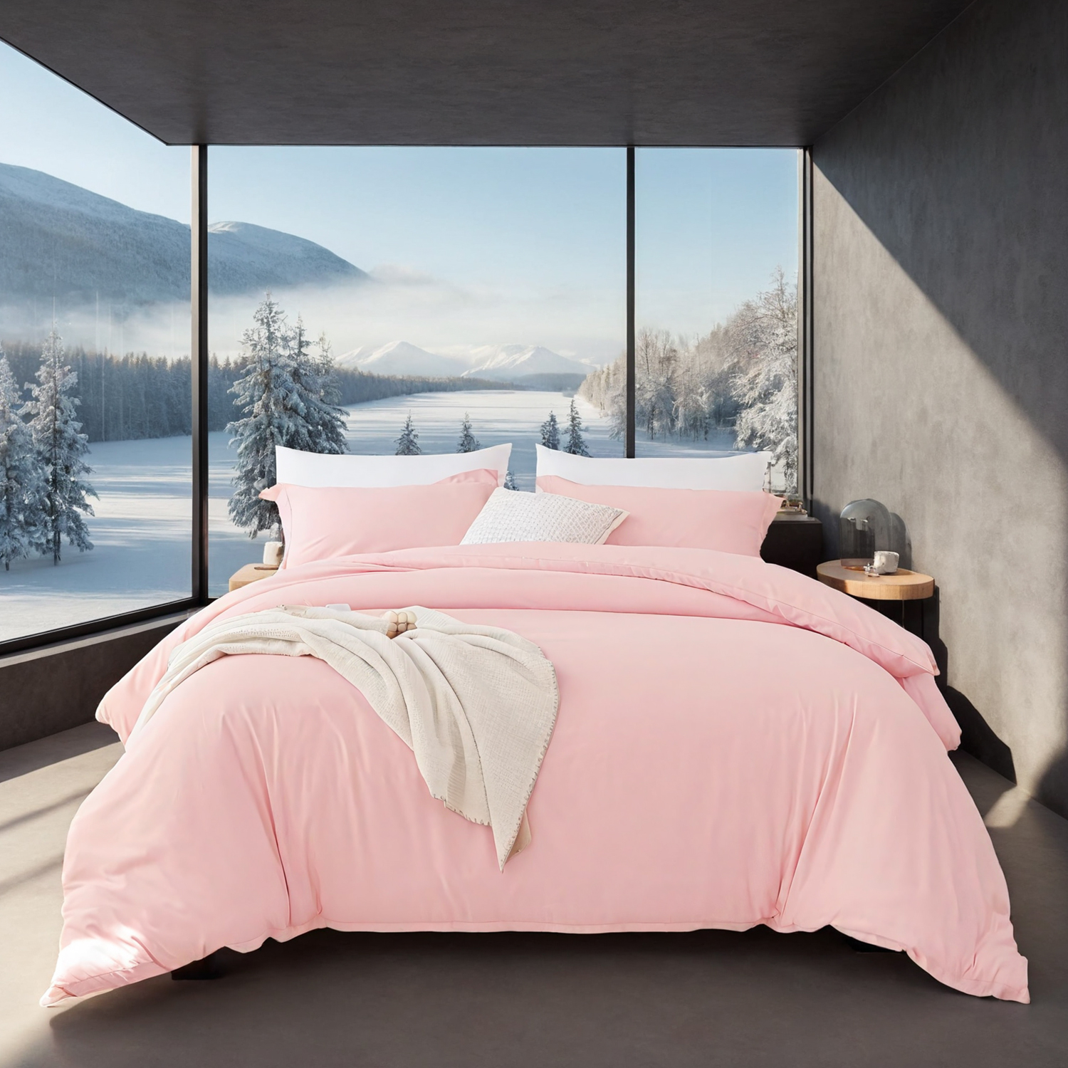 White & Pink Extra Large Duvet Cover Set Crafted From Premium Breathable Microfiber In Bohemian Style. Hotel-grade Minimalist Design Suitable For Bedrooms And Guesthouses. The Perfect Christmas Gift. — view 4