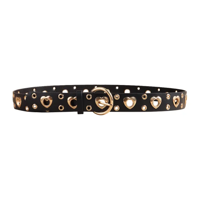 Sexy Punk Style Metal Air Eye Belt For Women With Jeans Skirt Hip Hop Heart Cutout Black Belt Black - Shop at LoveMi