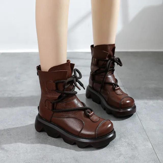 Top Layer Cowhide Platform Platform Boots Brown - Shop at LoveMi