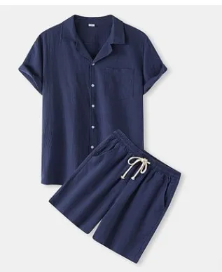 Fashion Men's Corduroy Suit Short Sleeve Button Shirt