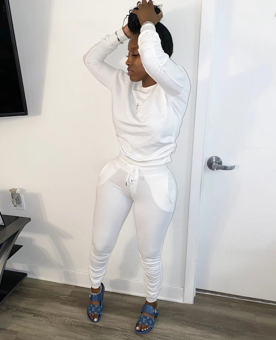 Fashion Casual Solid Color Pleated Sports Suit