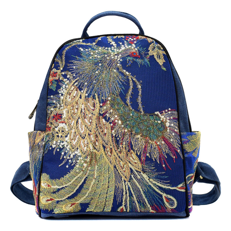 New Ethnic Embroidered Canvas Women's Bag Blue - Shop at LoveMi