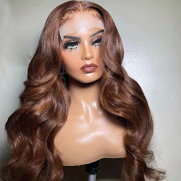 Chocolate Brown 4x4 Lace Closure Wig Human Hair Color Body Wave Density — foto 4