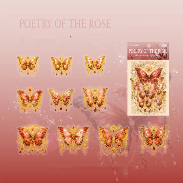 Mocard PET Sticker Package Boundless Butterfly Spectrum Series Three dimensional Ice Crystal Laser Gold INS Style Butterfly Notebook Gu Nano SIM ... Rose Poem - Shop at LoveMi