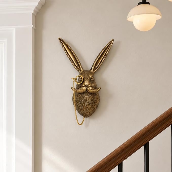Gold Rabbit Head Wall Decor Modern Animal Sculpture Bunny Wall Art For Living Room Bedroom Office 3