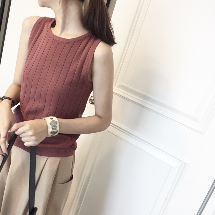 Knit Vest Outer Slim Fit Sleeveless Top