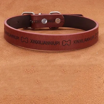 Collar Large And Medium Dog Lettering Anti lost Brown Coffee - Shop at LoveMi