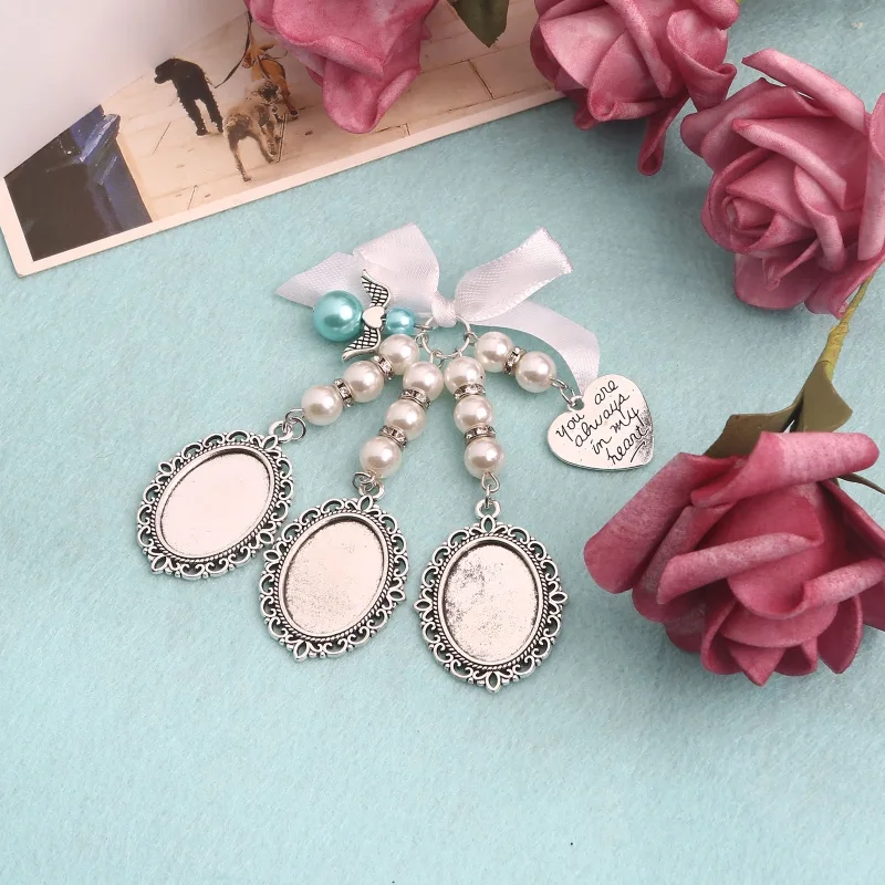 Bow Knot Pearl Love Photo Pendant Gem Holder Wings