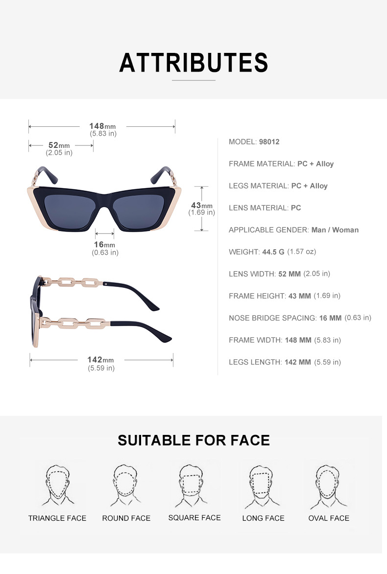 Title 1, Chain Small Frame Sunglasses Personality Cat Eyes