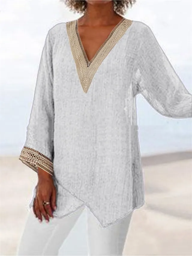 Solid Color Cotton And Linen Casual Top Irregular White - Shop at LoveMi