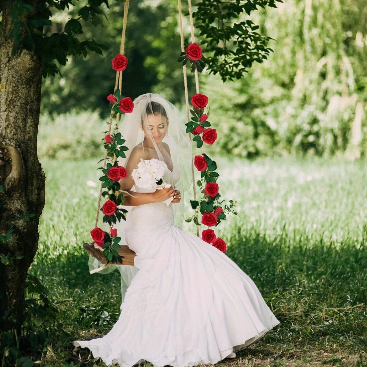 2 Artificial Rose Vine Flowers 16 FT Hanging Garland, Includes Roses And Ivy Leaves, Made Of Silk, Perfect For Weddings, Home, Garden Decor, Valentine's Day, And Anniversary Celebrations