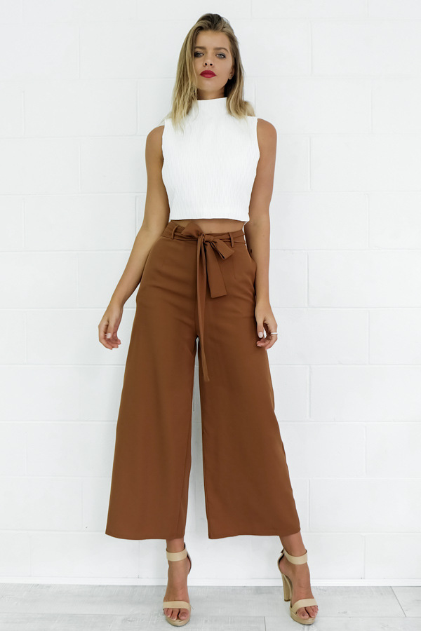 Title 5, Cropped trousers high waist strap wide leg pants