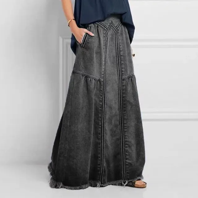 Plus Size Denim Skirt With Elastic Waist Grey - Shop at LoveMi