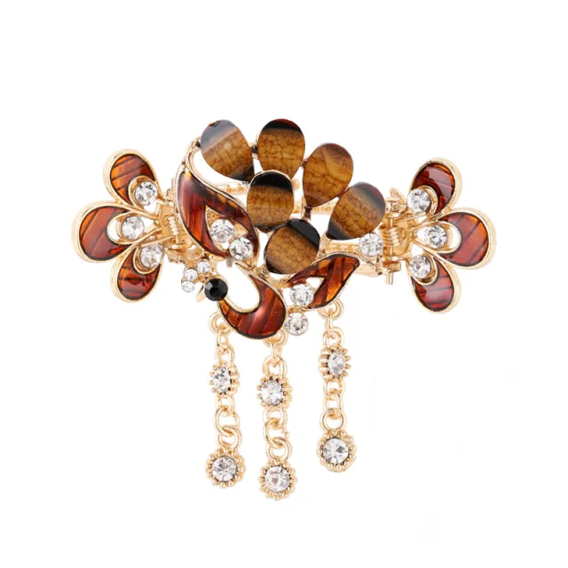 Vintage Plate Back Head Fringe Clip Peacock Champagne - Shop at LoveMi