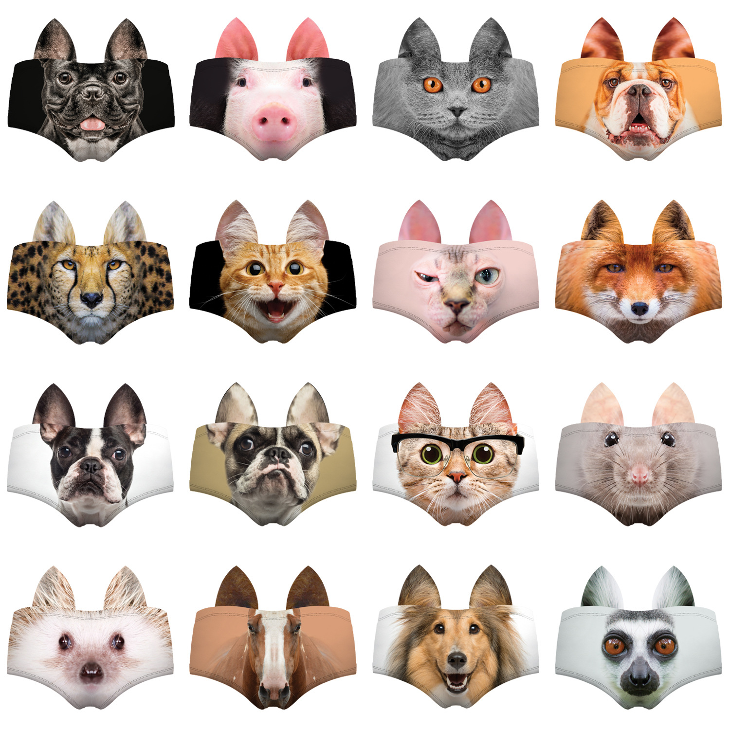 Dogs And Cats Pig Cartoon Animal Ear Printing Seamless And Breathable Women's Underwear