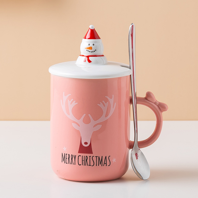 Title 4, Christmas Gift Ceramic Cup With Lid Spoon Creative