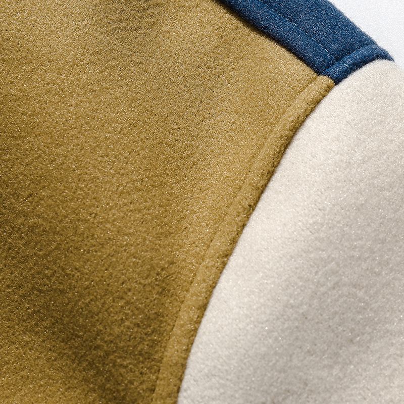 Contrast Panel Towel Embroidered Lapel Jacket