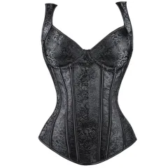 Halter Neck Zipper Jacquard Pattern Ladies Shapewear - Black - View 1
