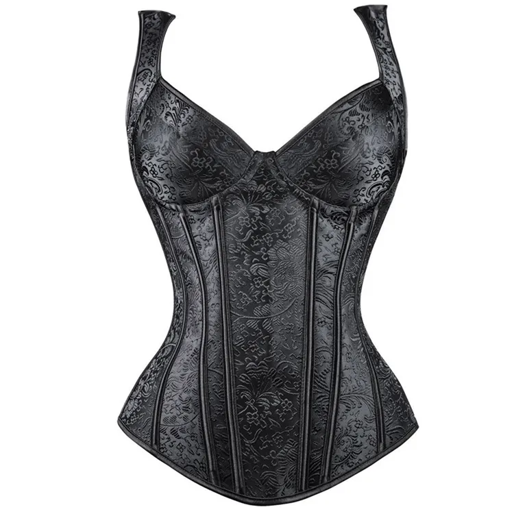 Halter Neck Zipper Jacquard Pattern Ladies Shapewear - Black