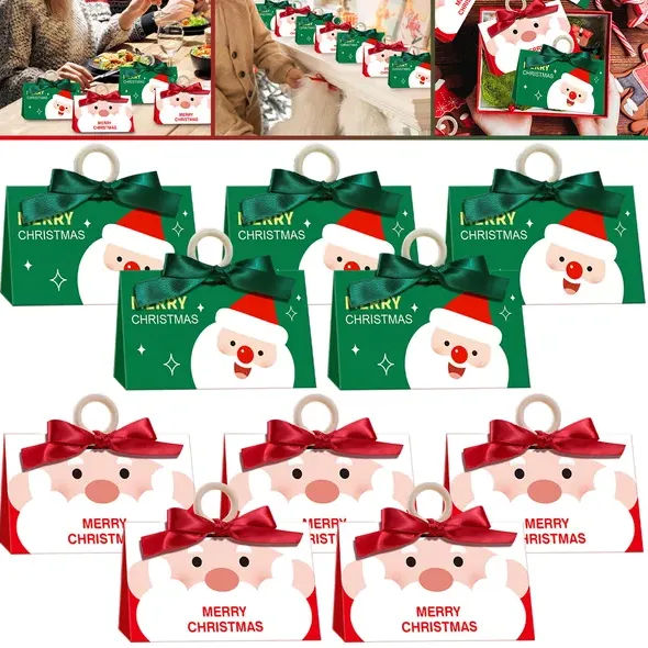 Christmas Candy Boxes With Ribbon And Wooden Ring Merry Christmas Santa Claus Pattern Cookie Goodie Box Cartoon Paper Treat Box For Christmas Gift ... Multi - Shop at LoveMi