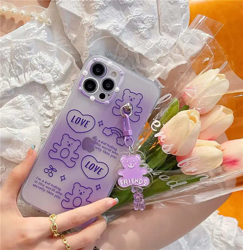 Cute Purple Transparent Bear Suitable Mobile Phone Case