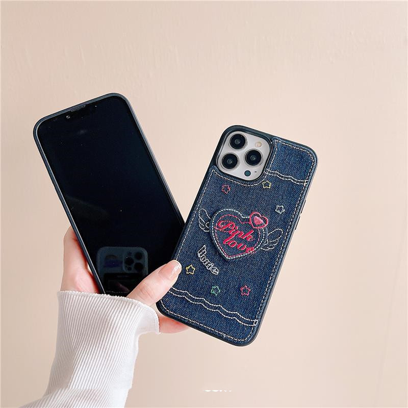 Denim Embroidered Love Phone Case - Image 4