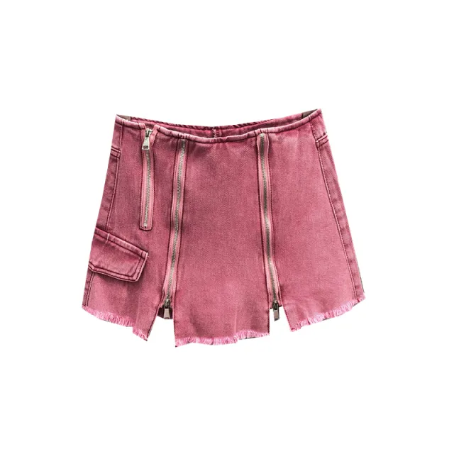 Women's Anti fading Zipper Patch Denim Skirt Pink - Shop at LoveMi