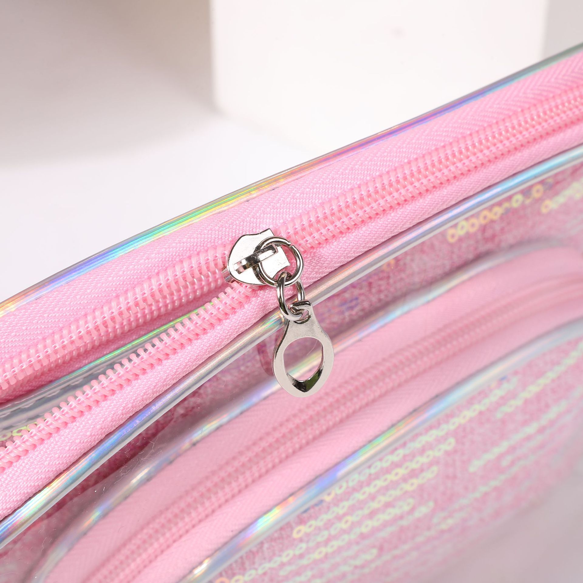 Makeup Bag, Hand-held Bag, Three Piece Set, Transparent PVC, Large Capacity, Waterproof, Portable, Travel Grooming Bag, Glitter--black